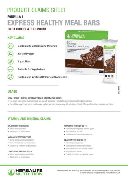 Herbalife nutrition formula 1 express protein bars product fact sheet